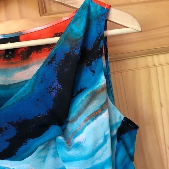 Worthington sleeveless bright watercolor asymmetrical drape neck blouse size M - Picture 5 of 12